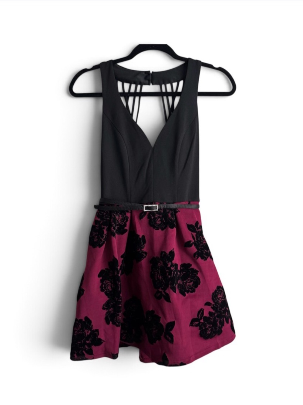 Star Vixen NWT Black Maroon Floral Velvet Skater Dress Size 1